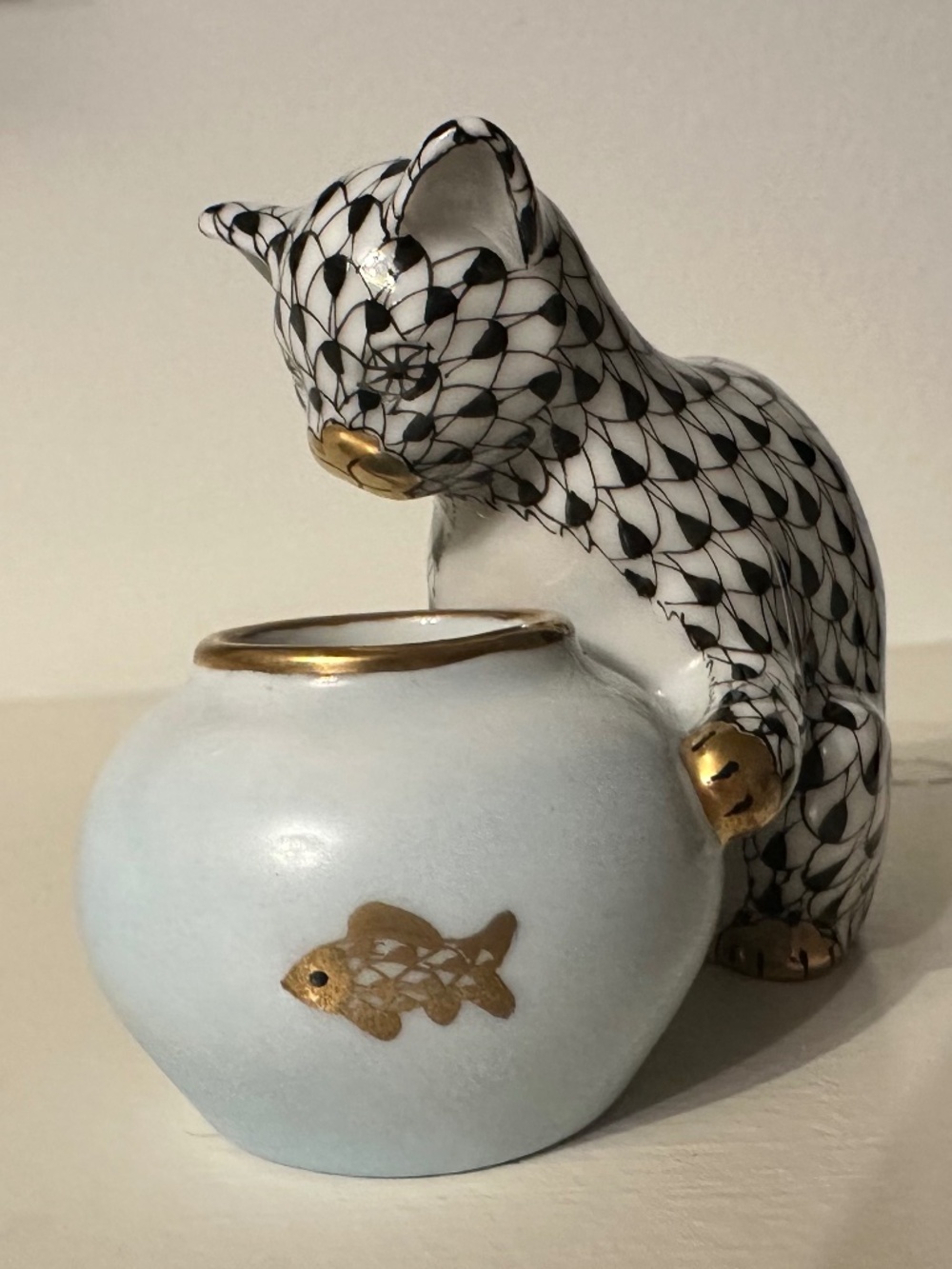 Herend Figurine- cat looking in fish bowl